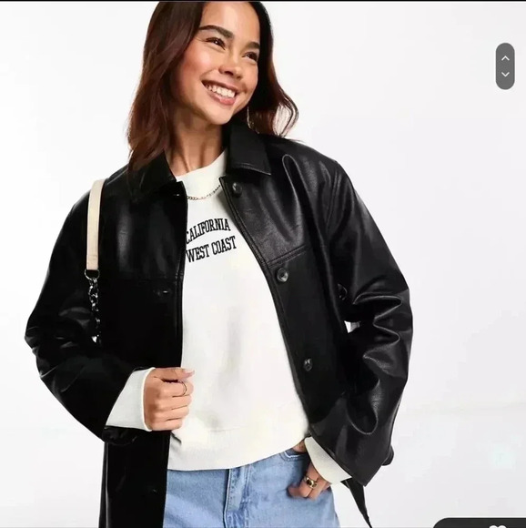 ASOS Curve Jackets & Blazers - ASOS DESIGN faux leather clean top collar jacket in black